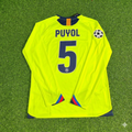 Carles Puyol Barcelona 2005-2006 Yellow Green Retro Long Sleeve Football Jersey – Back View