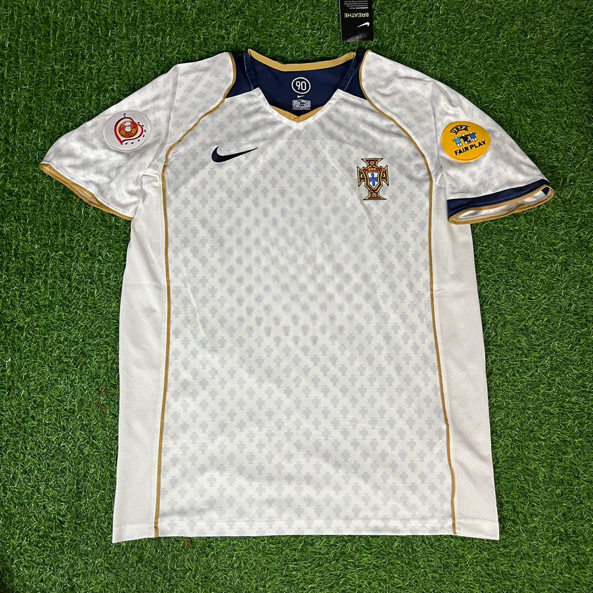 Deco #20 Portugal EURO 2004 Retro White Away Soccer Kit Jersey – Front View