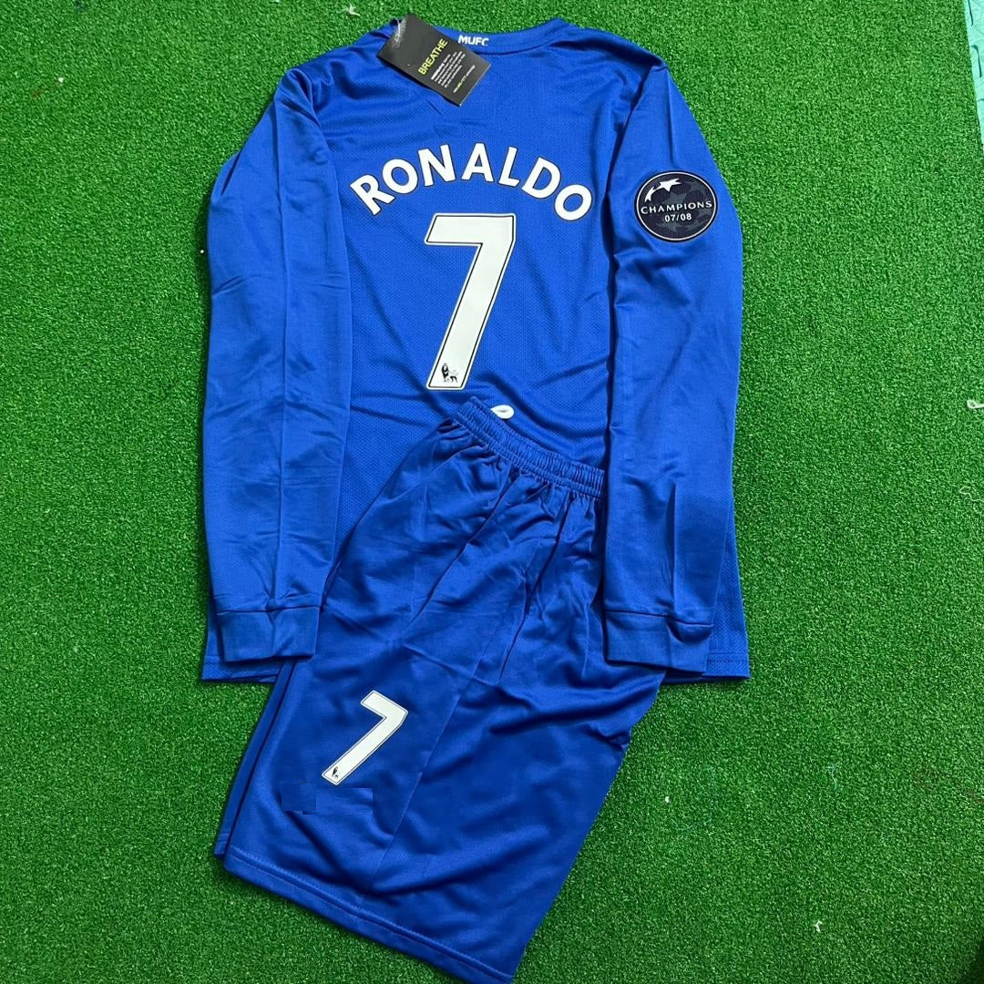 2008/09 Cristiano Ronaldo Manchester United Blue Kids Kit Football Jersey for Children – Back View