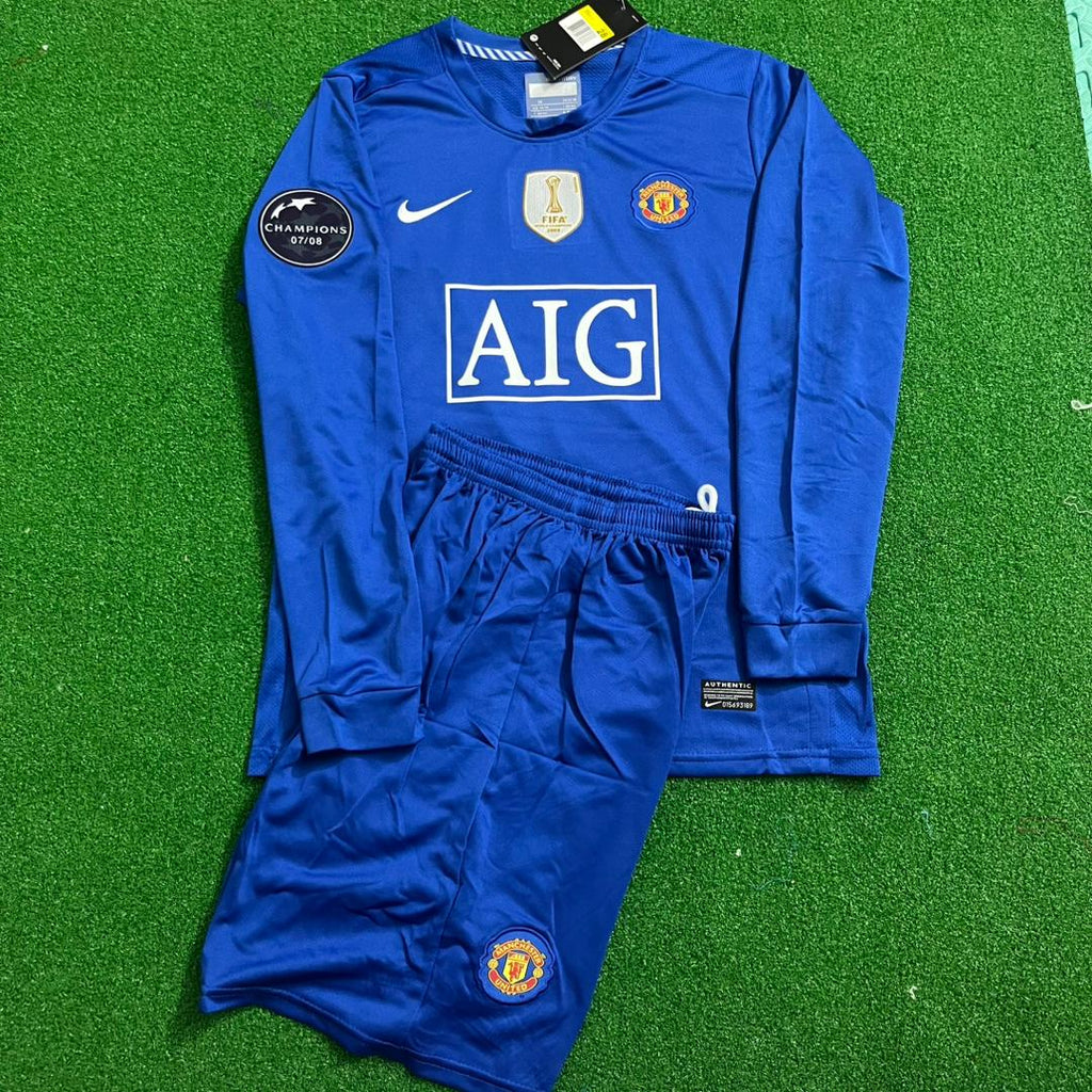 2008/09 Cristiano Ronaldo Manchester United Blue Kids Kit Football Jersey for Children – Front View