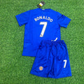 Cristiano Ronaldo Manchester United Blue Kids Children Set Retro Football Jersey Kinder – Back View