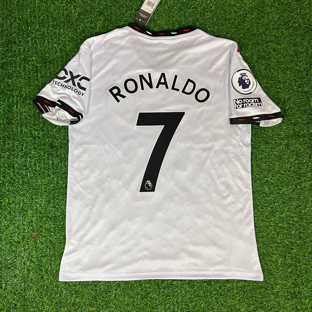 Cristiano Ronaldo Manchester United White 2022 2023 Premier League Jersey – Back View