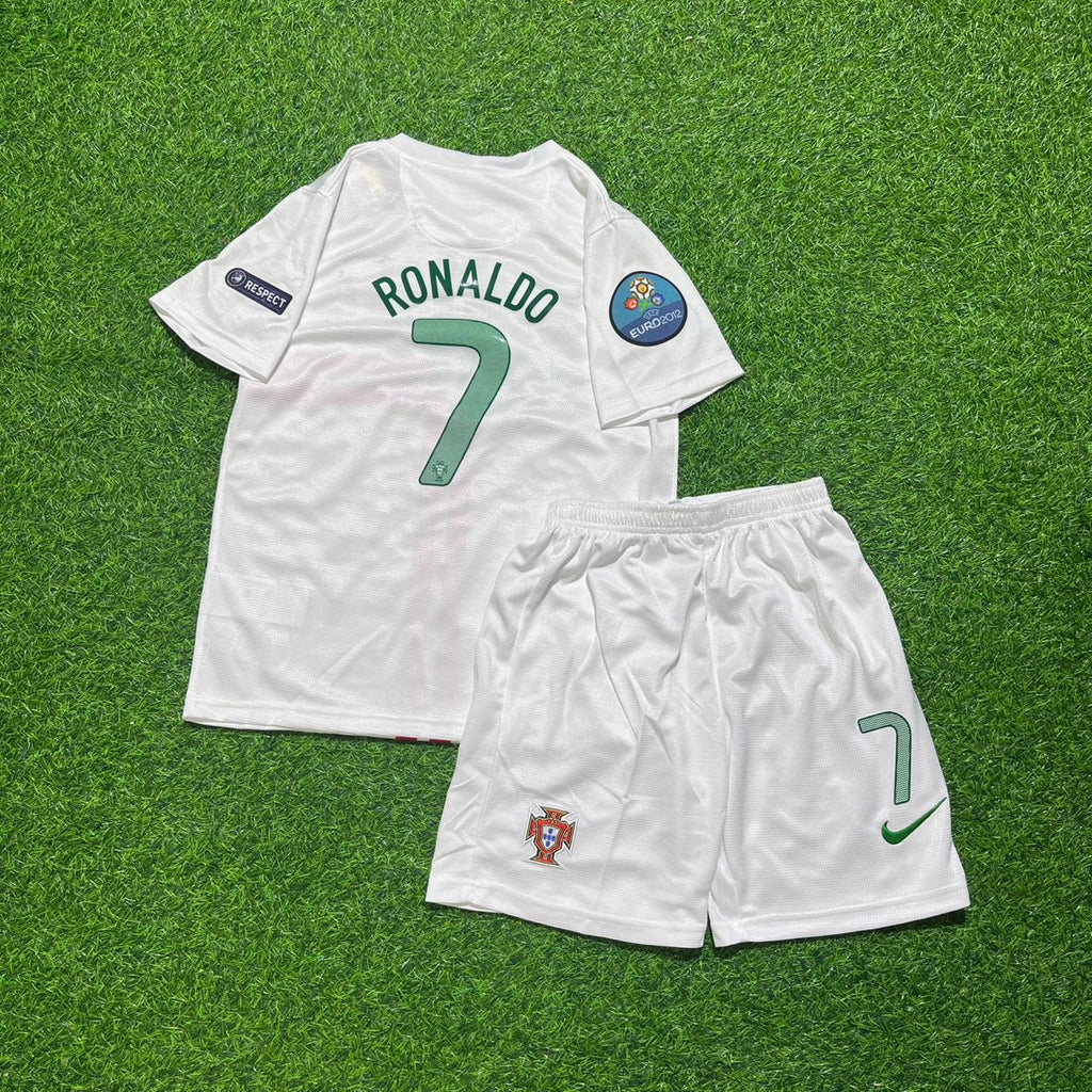2012 Cristiano Ronaldo Portugal White Ronaldo Kids Kit Football Jersey for Children – Detailed View