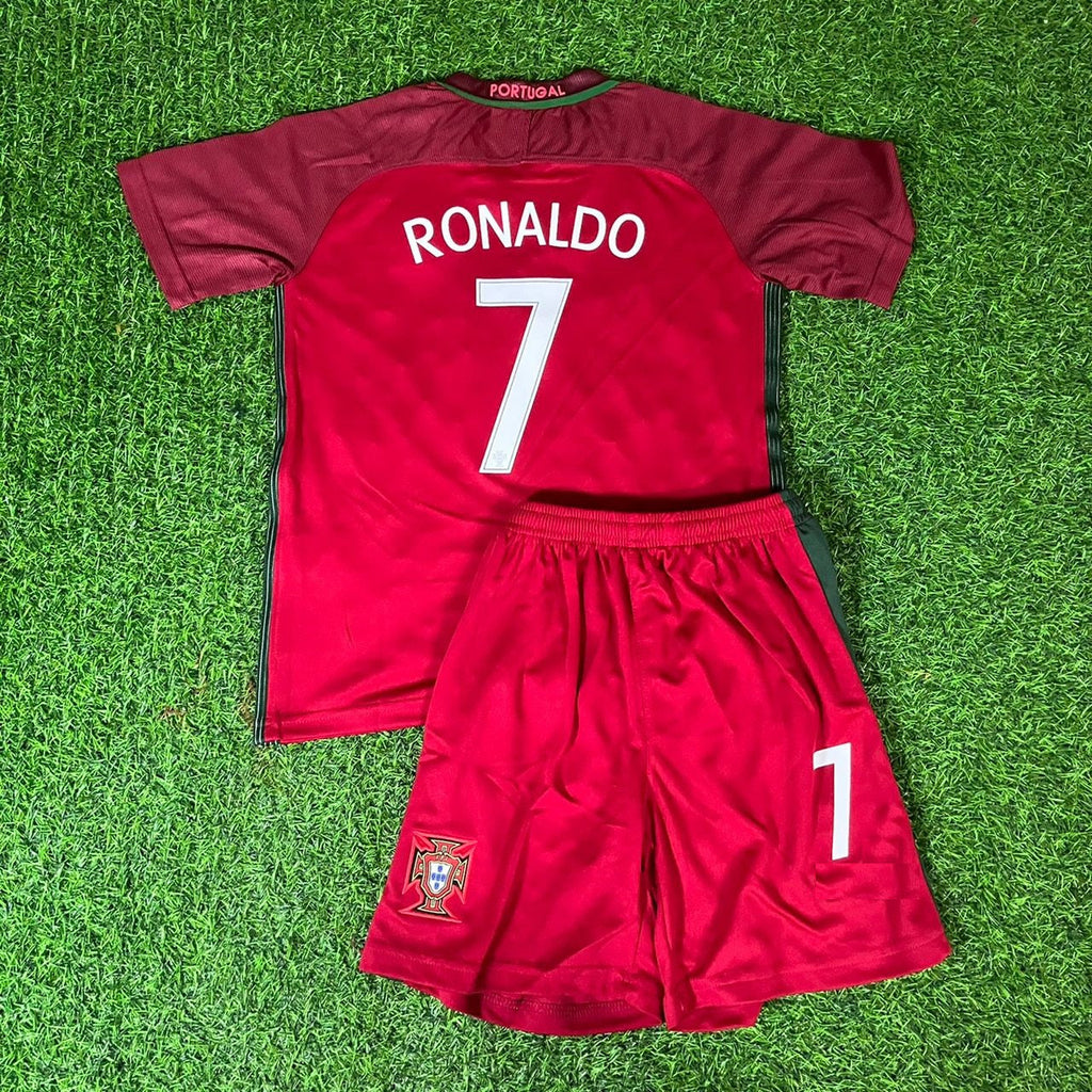 2016 Cristiano Ronaldo Portugal Home Ronaldo Kids Kit Football Jersey for Children – Back View