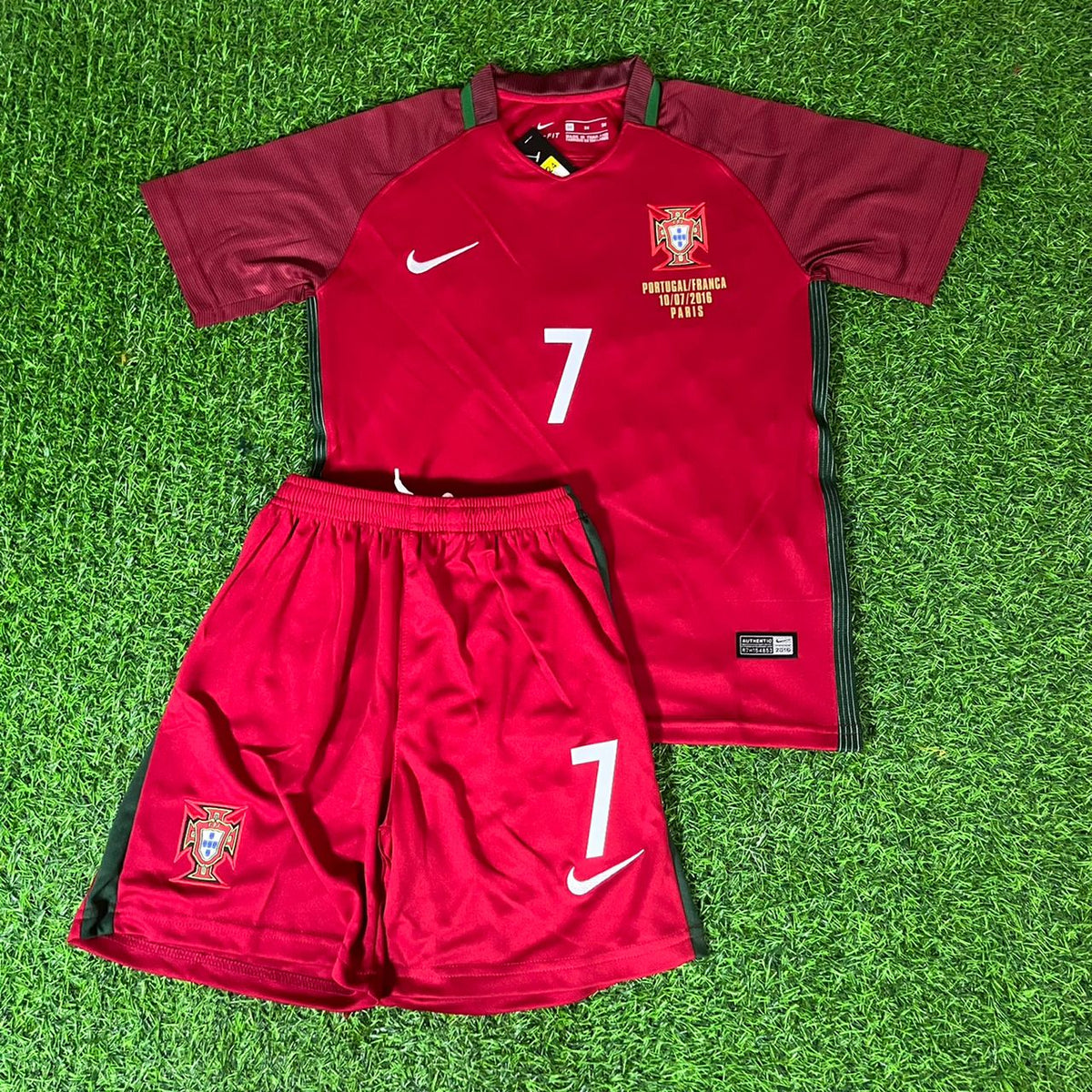 2016 Cristiano Ronaldo Portugal Home Ronaldo Kids Kit Football Jersey for Children – Front View