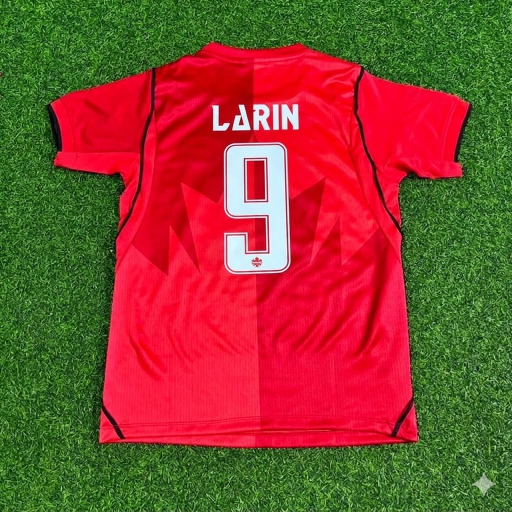 Cyle Larin Canada 2026 World Cup Home Red Football Jersey – Back View