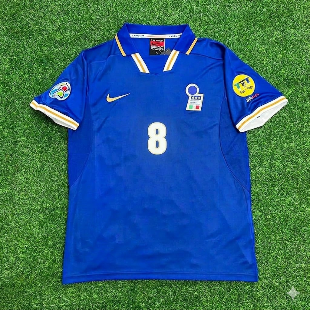 Italy EURO 1996 Blue Retro Soccer Kit Jersey Shirt – Antonio Conte #8 – Front View