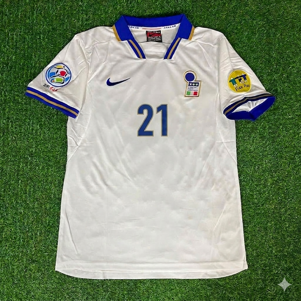 Italy EURO 1996 White Retro Jersey – Gianfranco Zola # 21 – Front View