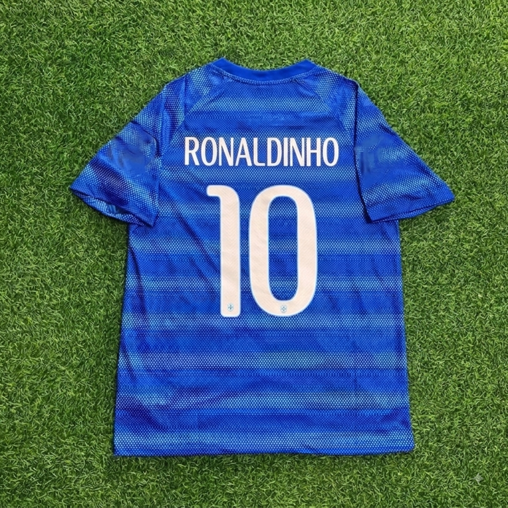 Ronaldinho #10 Brazil Retro Blue Jersey – Back View