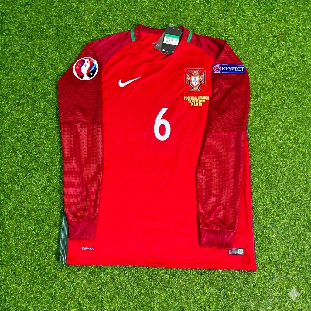 2016 Portugal EURO Ricardo Carvalho 6- Final Long Sleeve Retro Football Jersey – Front View
