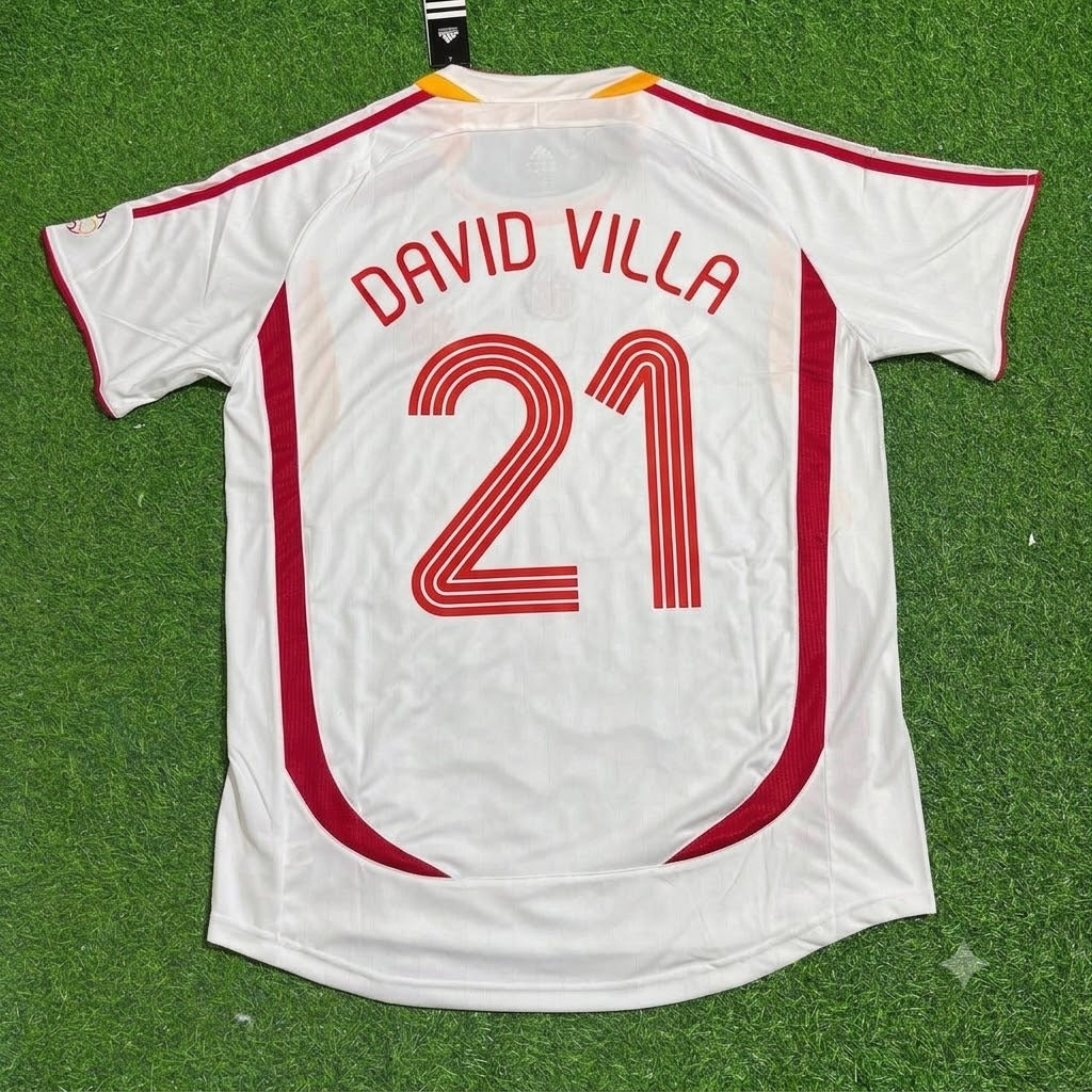 2006 Spain World Cup David Villa White Retro Football Jersey – Back View
