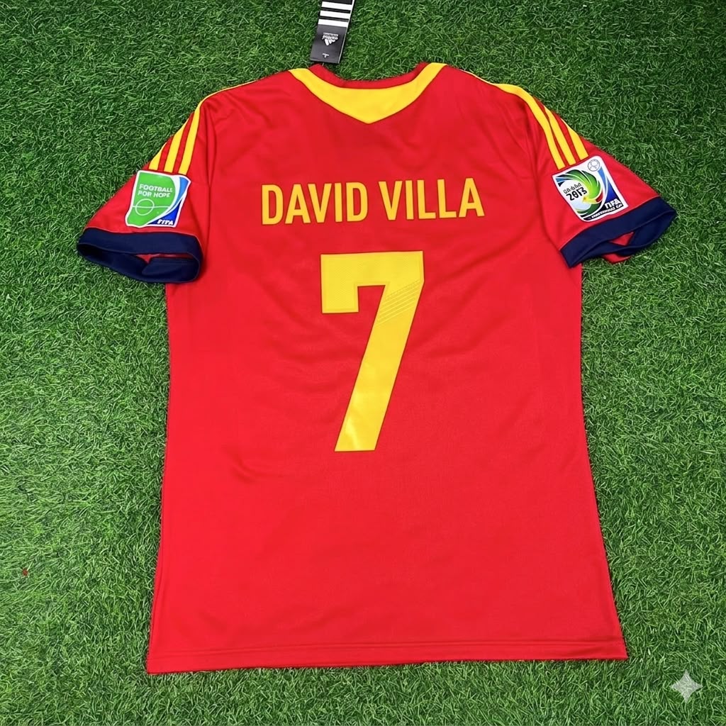 2013 David Villa Spain Confederations Cup Retro Football Jersey – Back View