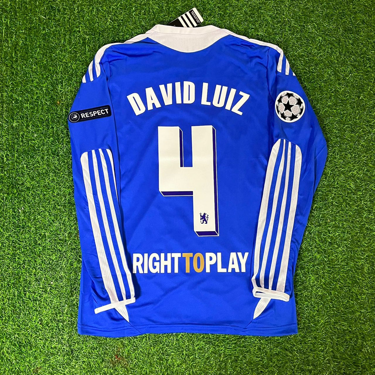 David Luiz #4 Chelsea Champhions League 2012 Munich Final Retro Long Sleeve Jersey – Back View