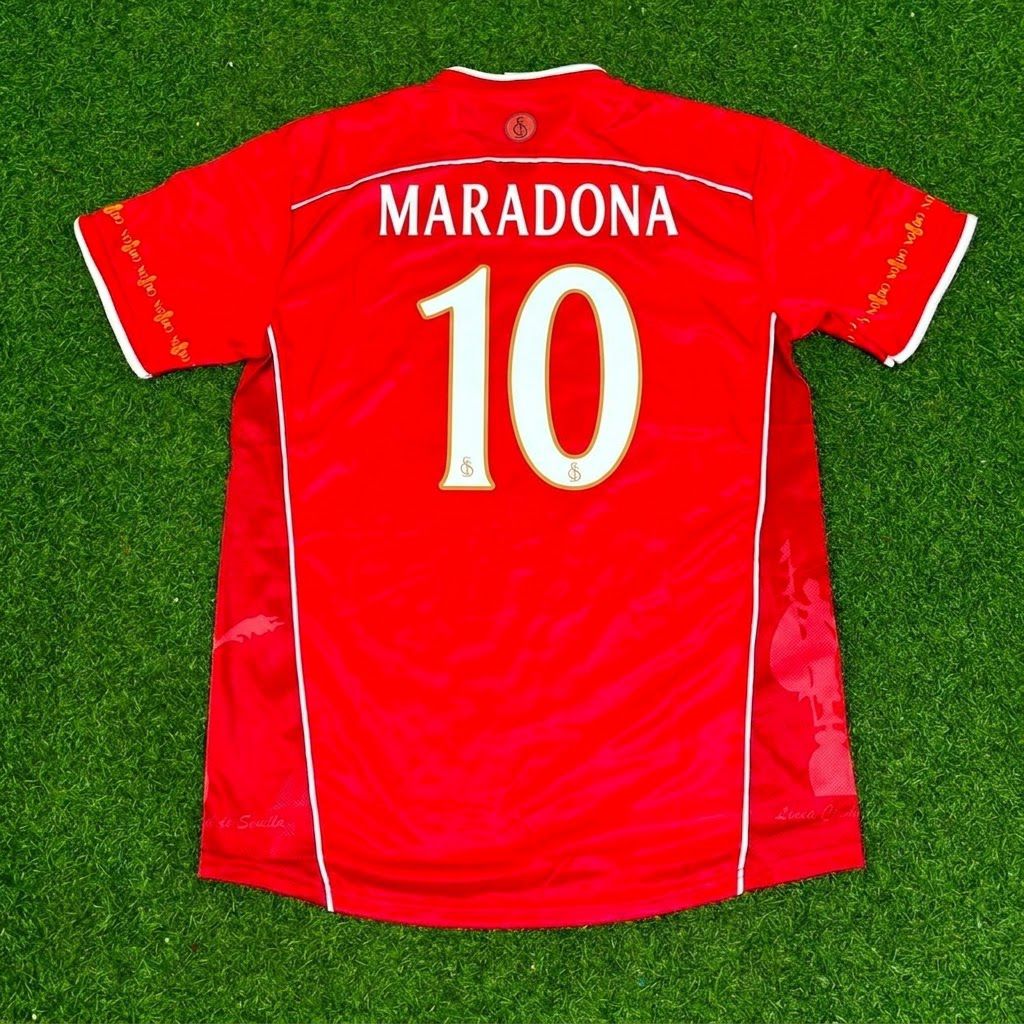 Diego Armando Maradona Sevilla Red Home Special Retro Football Jersey – Back View
