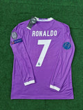 Cristiano Ronaldo 2017 CL Final Purple Retro Long Sleeve Football Jersey – Back View