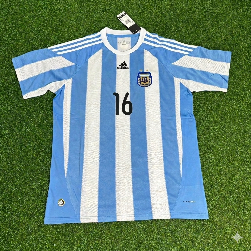2010 Argentina World Cup Sergio Kun Aguero 16- Retro Football Jersey – Front View