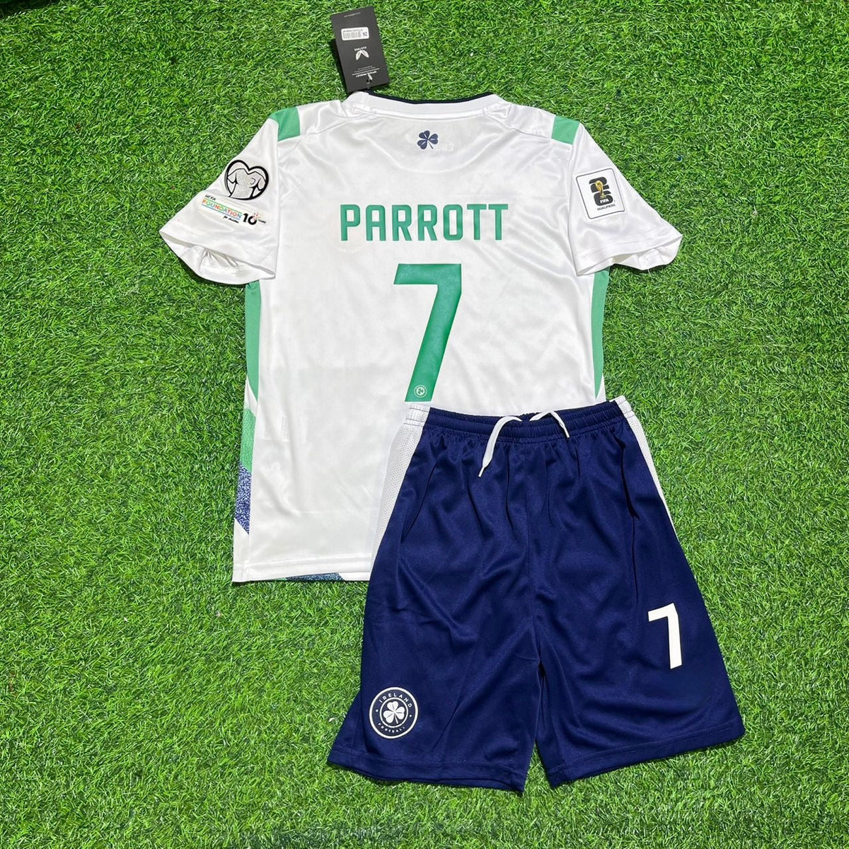 Ireland Éire White 2026 World Cup Kids Football Jersey – Troy Daniel Parrott – Back View