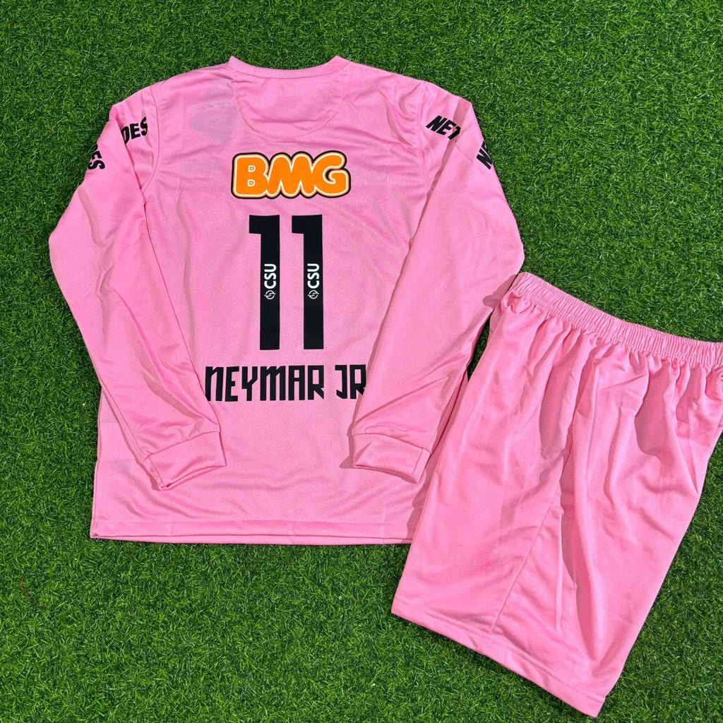 Neymar Jr Santos Kids Pink Long Sleeve Retro Football Jersey – Back View