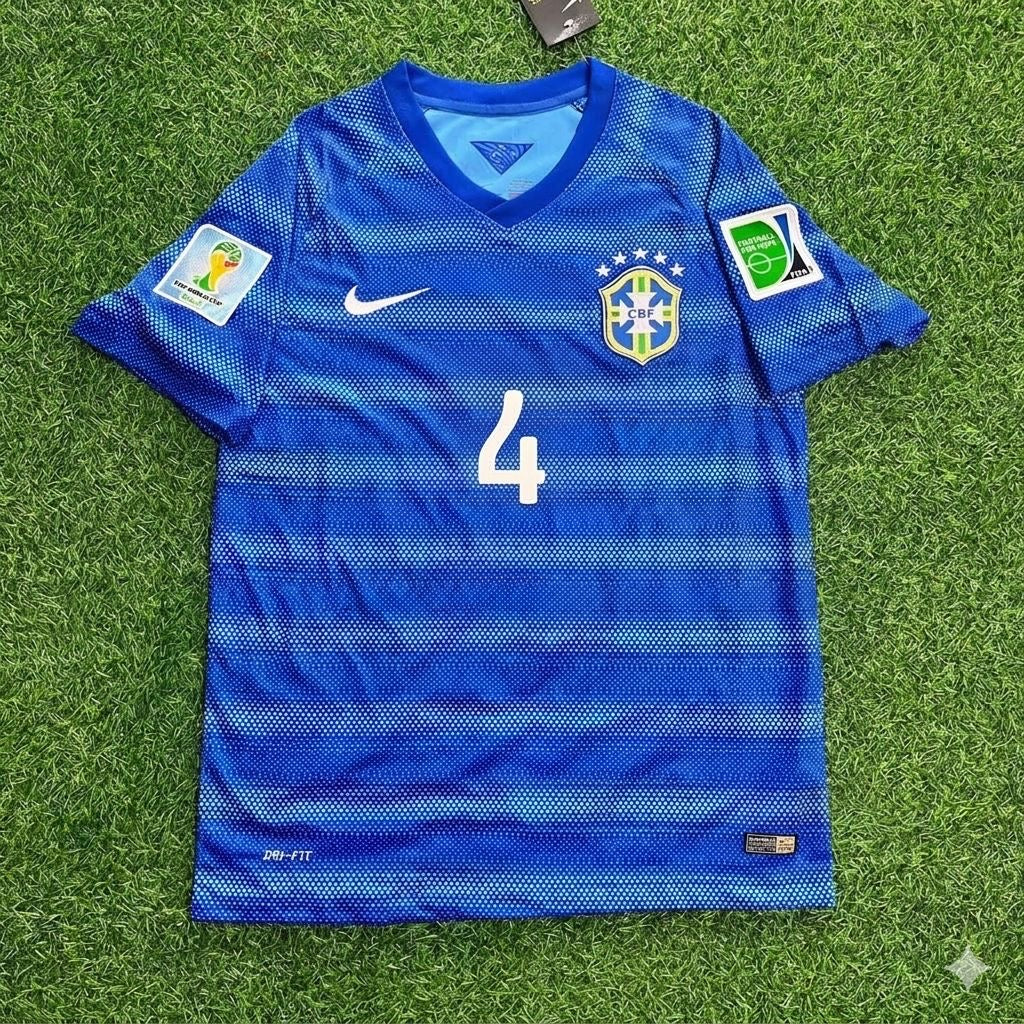 2014 David Luiz 4- World Cup Retro Blue Football Jersey – Front View