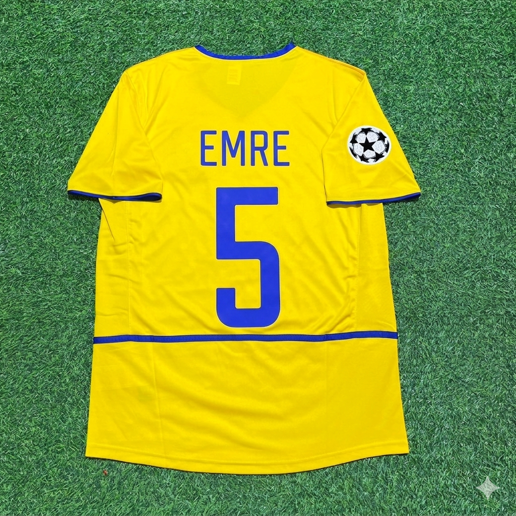 2002/03 Emre Belözoğlu Inter Milan Yellow Retro Football Jersey – Back View