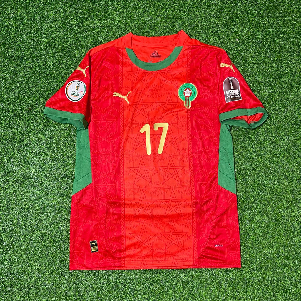 2025 Ez Abde Ezzalzouli Morocco AFCON Red Football Jersey – Front View