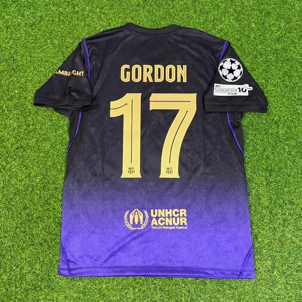 Anthony Gordon #17 Barcelona 2027 Champions League Patch New Season Away Jersey – Back View
