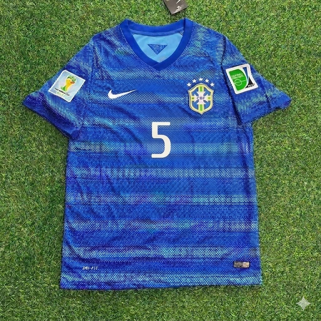 2014 Fernandinho 5- World Cup Retro Blue Football Jersey – Front View