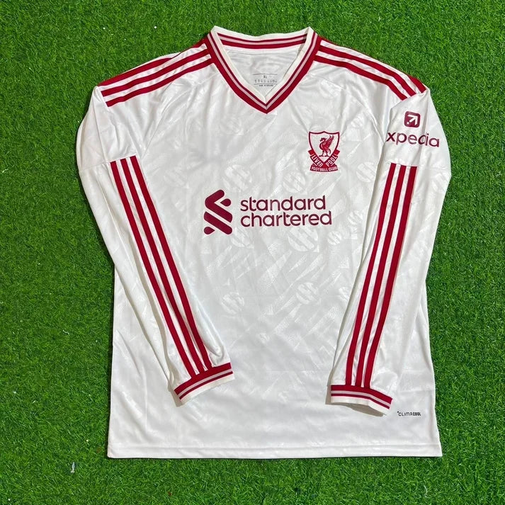 Jeremy Frimpong #30 Liverpool 2027 New Season Long Sleeve Away White Football Jersey – Front View