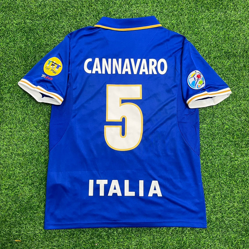 Fabio Cannavaro Italy EURO 1996 Blue Retro Soccer Kit Jersey Camisate – Back View