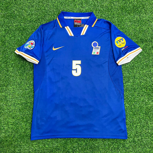 1996 Italy EURO Blue Retro Soccer Jersey Camisate – Fabio Cannavaro – Front View