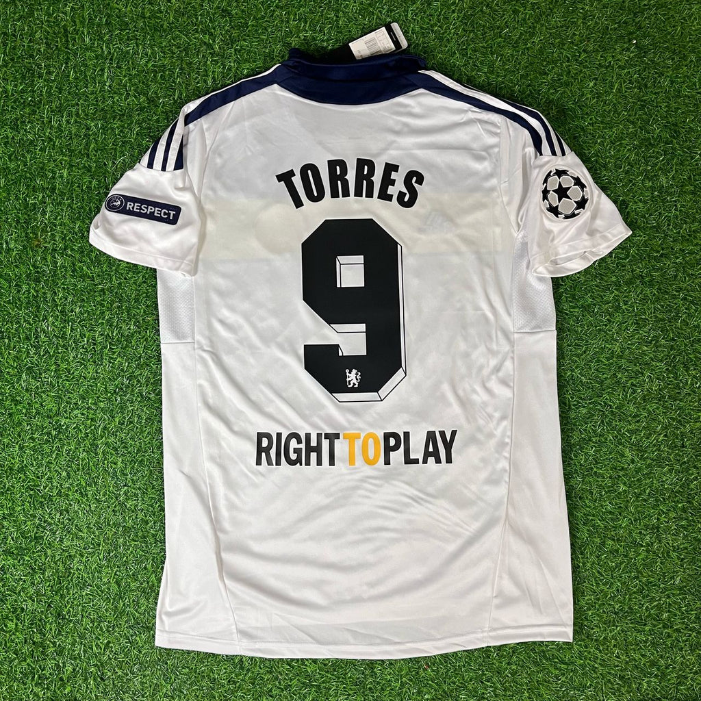 2011 Fernando Torres 9 - Chelsea 2012 Champions League White Yellow Retro Football Jersey – Back View