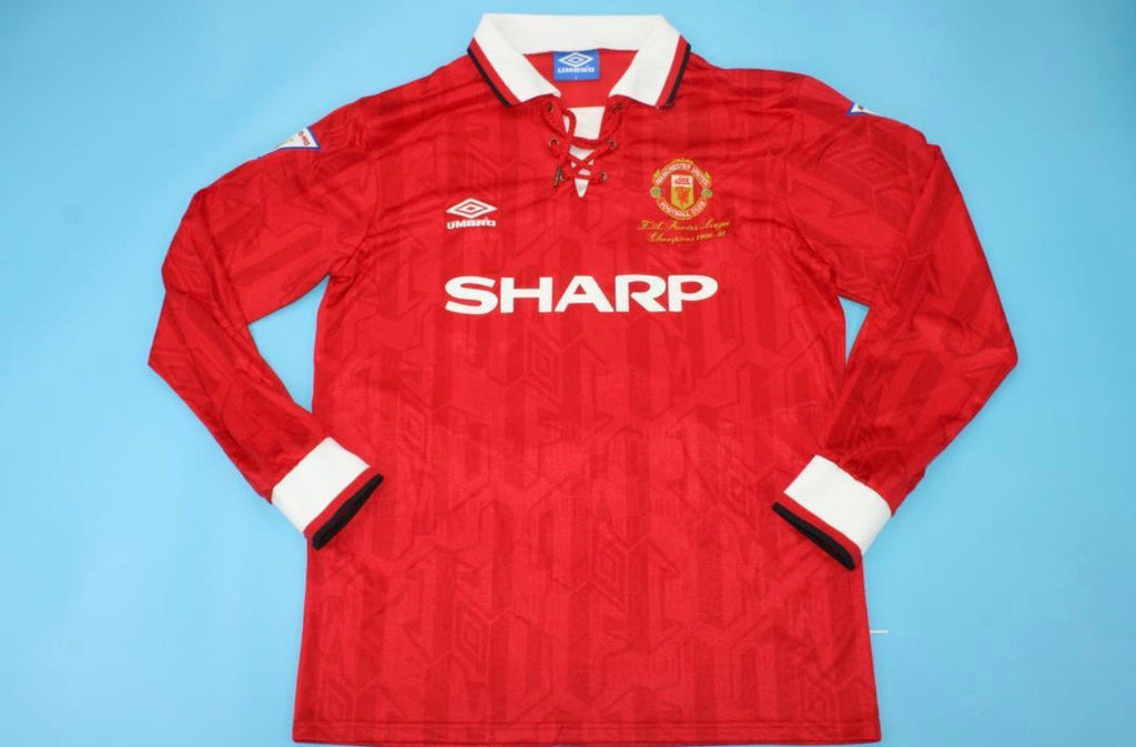 David Beckham Manchester United 1992/93 Retro along Sleeve Football Jersey – Front View