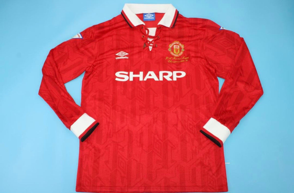 David Beckham Manchester United 1992/93 Retro along Sleeve Football Jersey – Front View