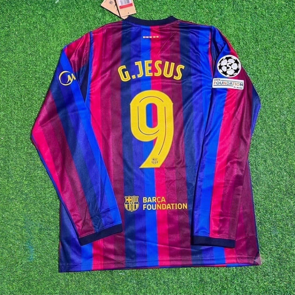 Gabriel Jesus #9 Barcelona 2027 New Season Champions League Patch Home Long Sleeve Jersey – Back View