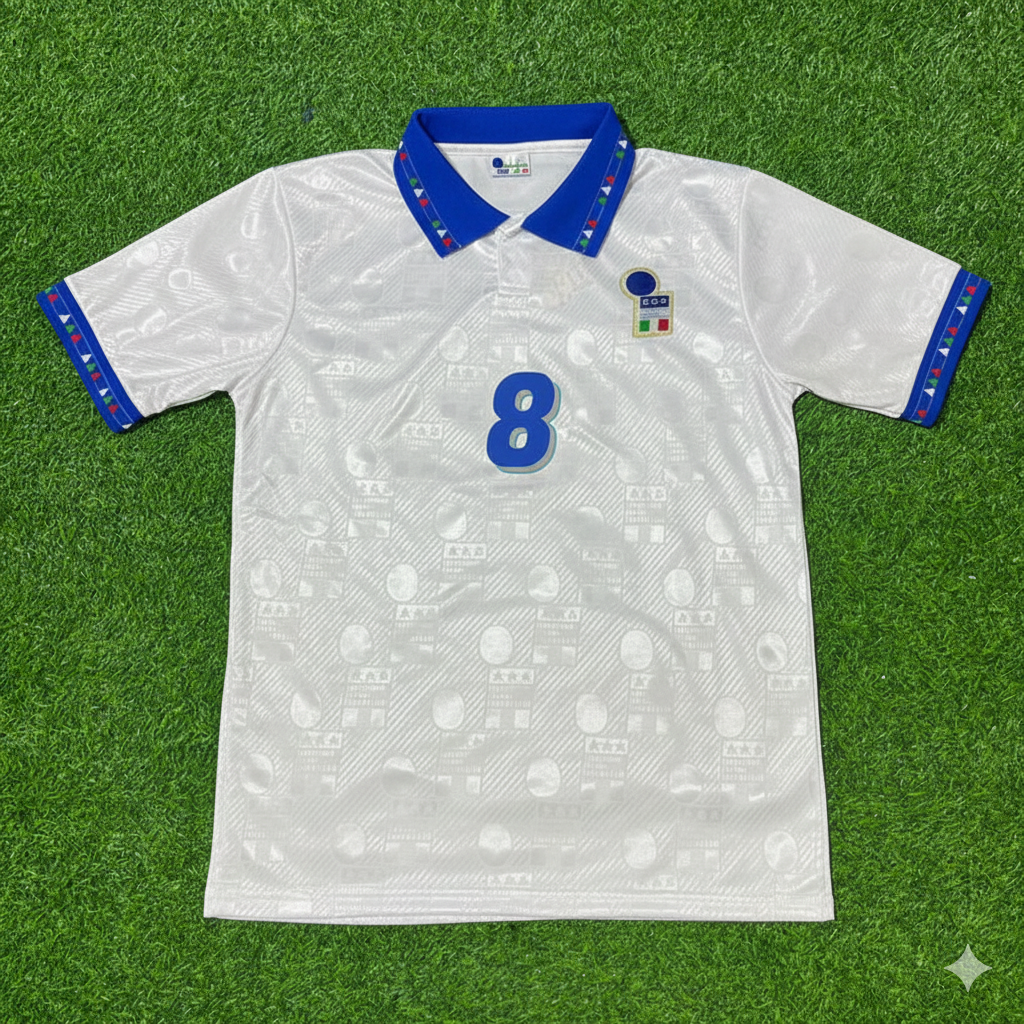 Italy 1994 World Cup White Retro Football Jersey – Dino Baggio – Front View