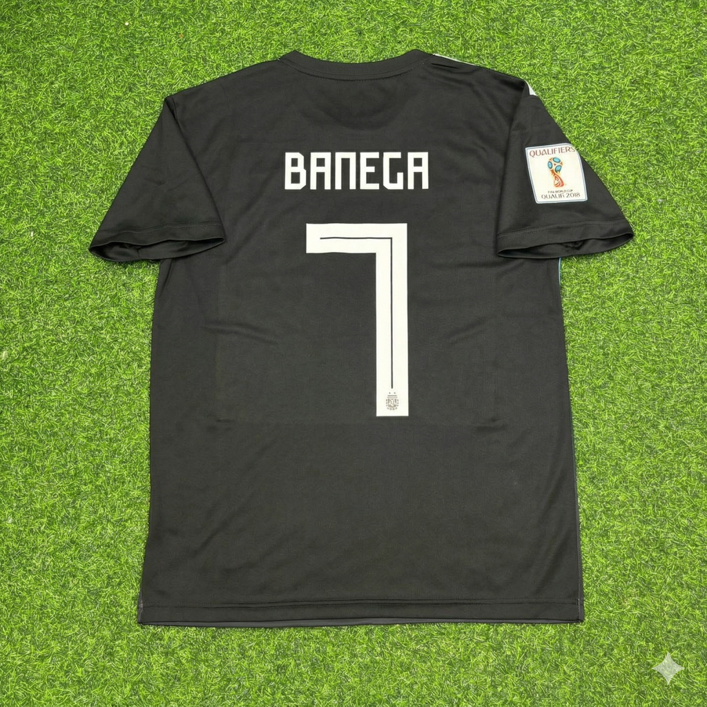 Argentina 2018 World Cup Black Retro Football Jersey – Ever Banega – Back View