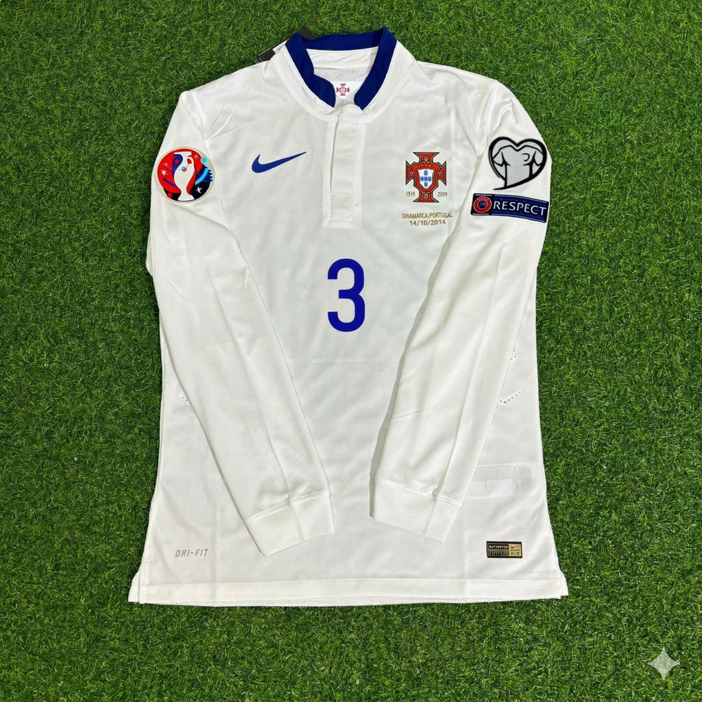 Portugal EURO 2016 White Long Sleeve Retro Football Jersey – Pepe – Front View
