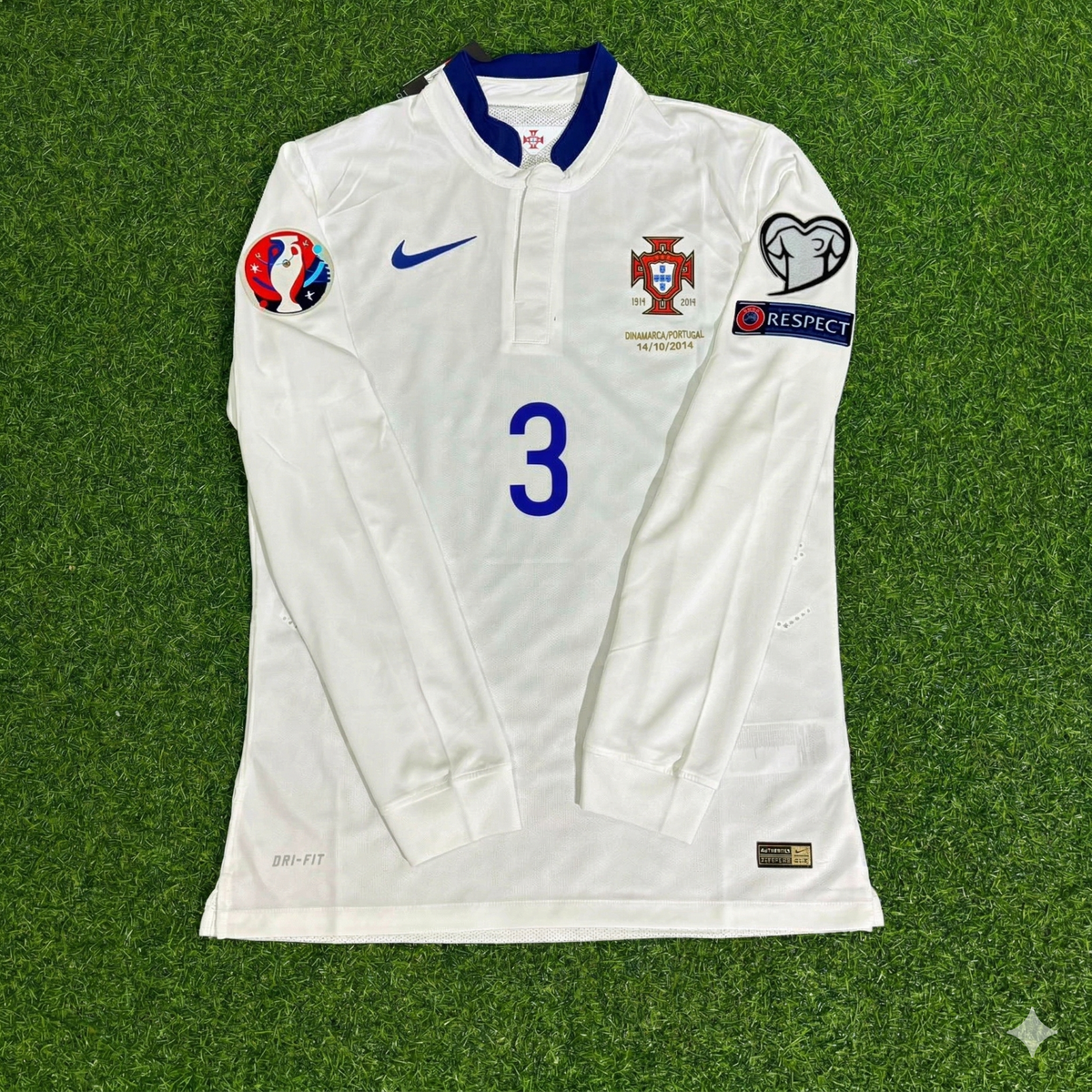 Portugal EURO 2016 White Long Sleeve Retro Football Jersey – Pepe – Front View