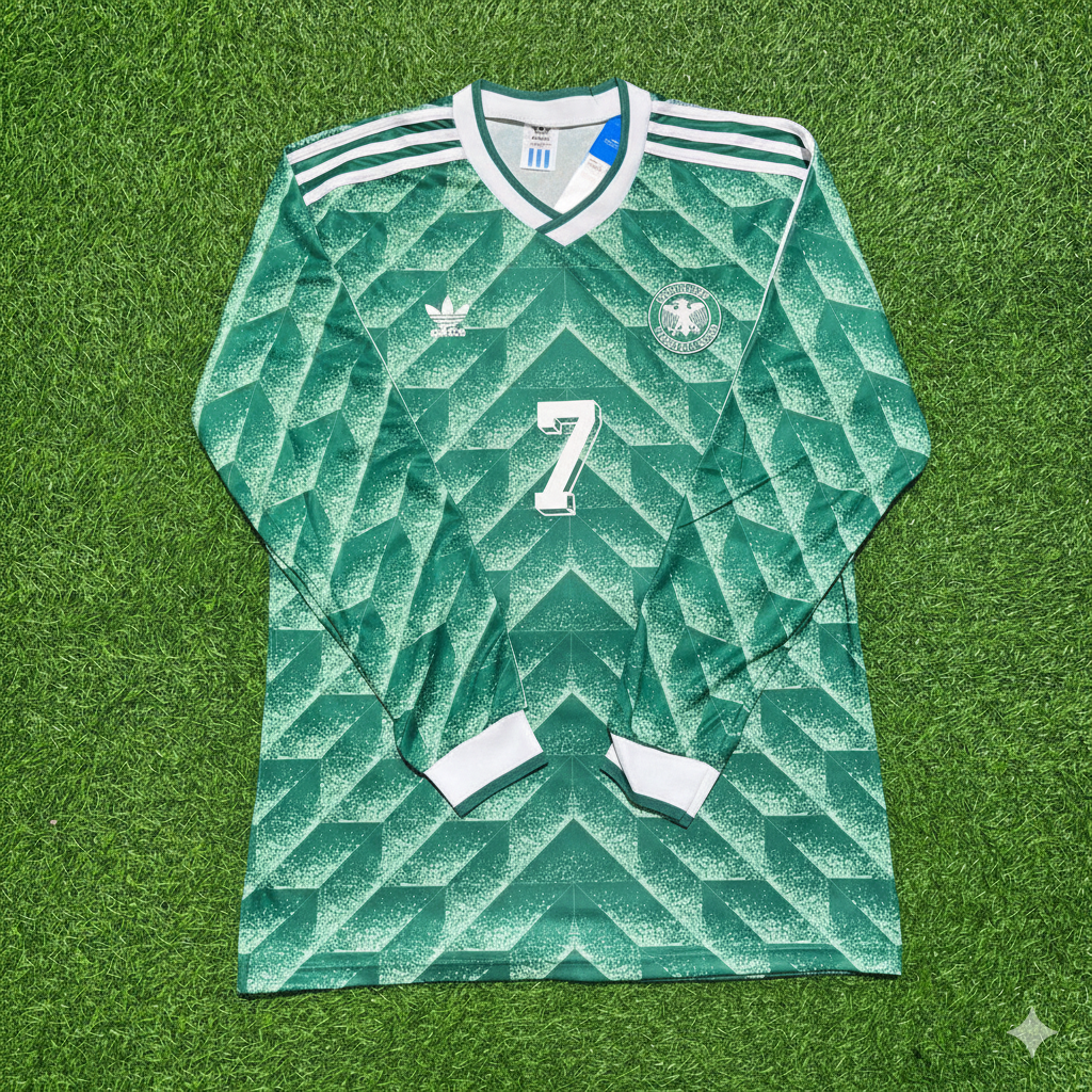 Germany 1990 World Cup Green Long Sleeve Football Jersey – Pierre Littbarski – Front View