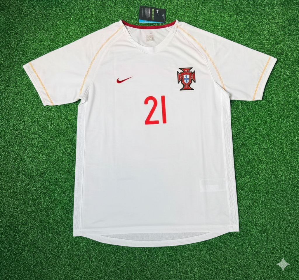 Portugal 2002 Retro White Debut Football Jersey – Nuno Gomes – Front View