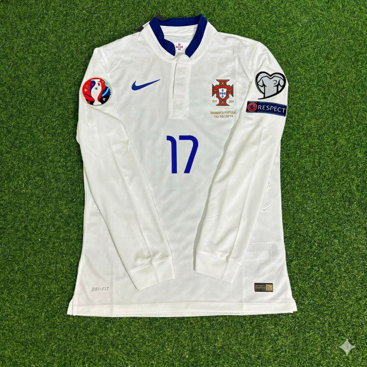 Portugal EURO 2016 White Long Sleeve Retro Football Jersey – Nani – Front View