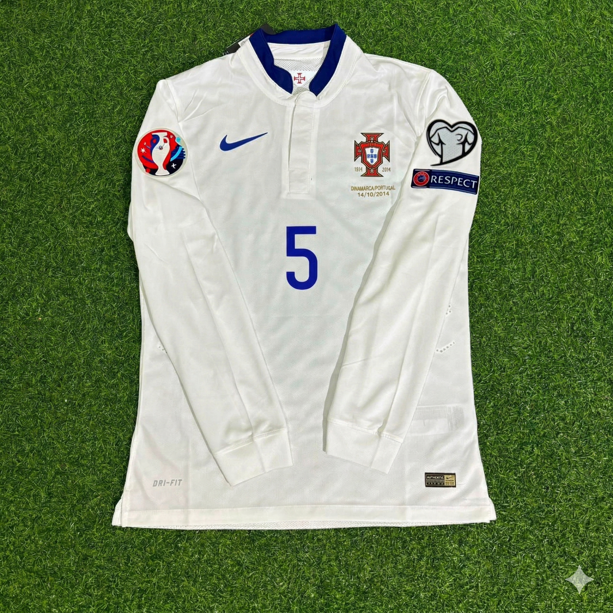 2016 Portugal EURO Raphael Guerreiro White Long Sleeve Retro Football Jersey – Front View