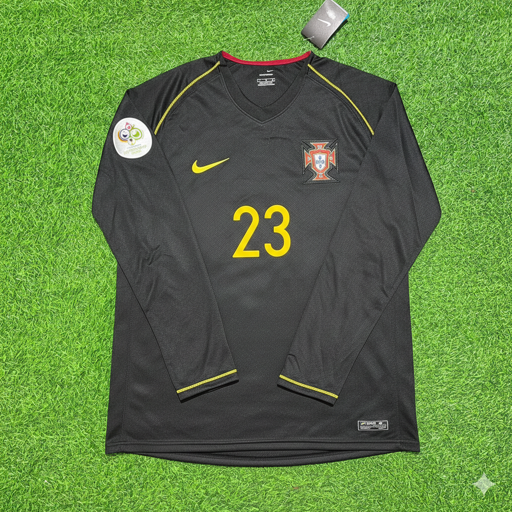 Portugal 2006 World Cup Long Sleeve Black Retro Football Jersey – Helder Postiga – Front View
