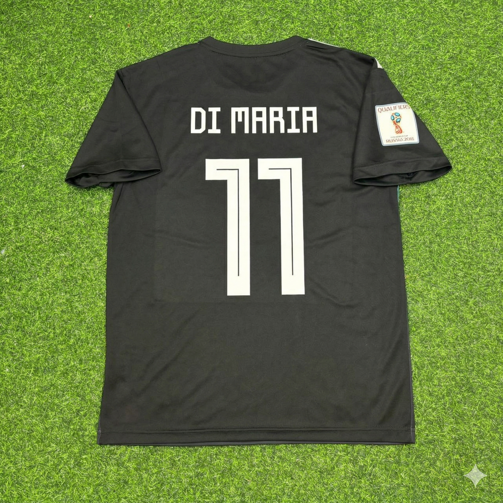 Argentina 2018 World Cup Black Retro Football Jersey – Angel Di Maria – Back View