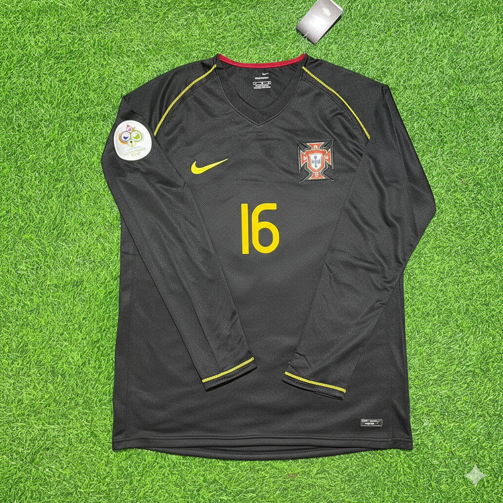 2006 Portugal World Cup Ricardo Carvalho Long Sleeve Black Retro Football Jersey – Front View