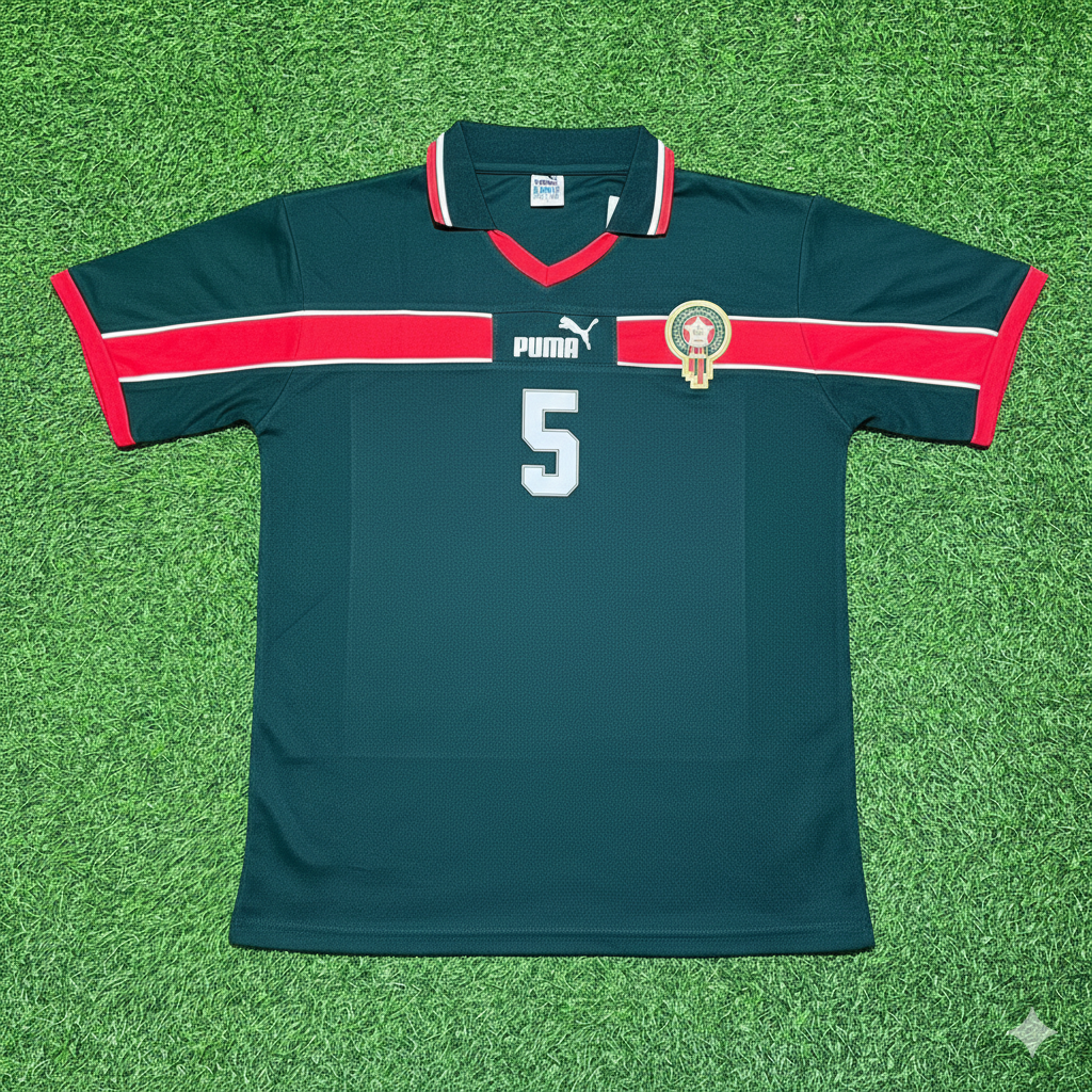 1998 Noureddine Naybet Morocco Home Season Retro Football Jersey – Front View