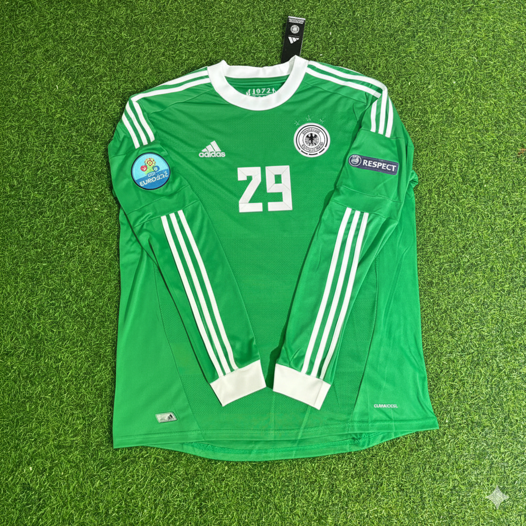 Germany EURO 2012 Long Sleeve Green Retro Football Jersey – Per Mertesacker – Front View