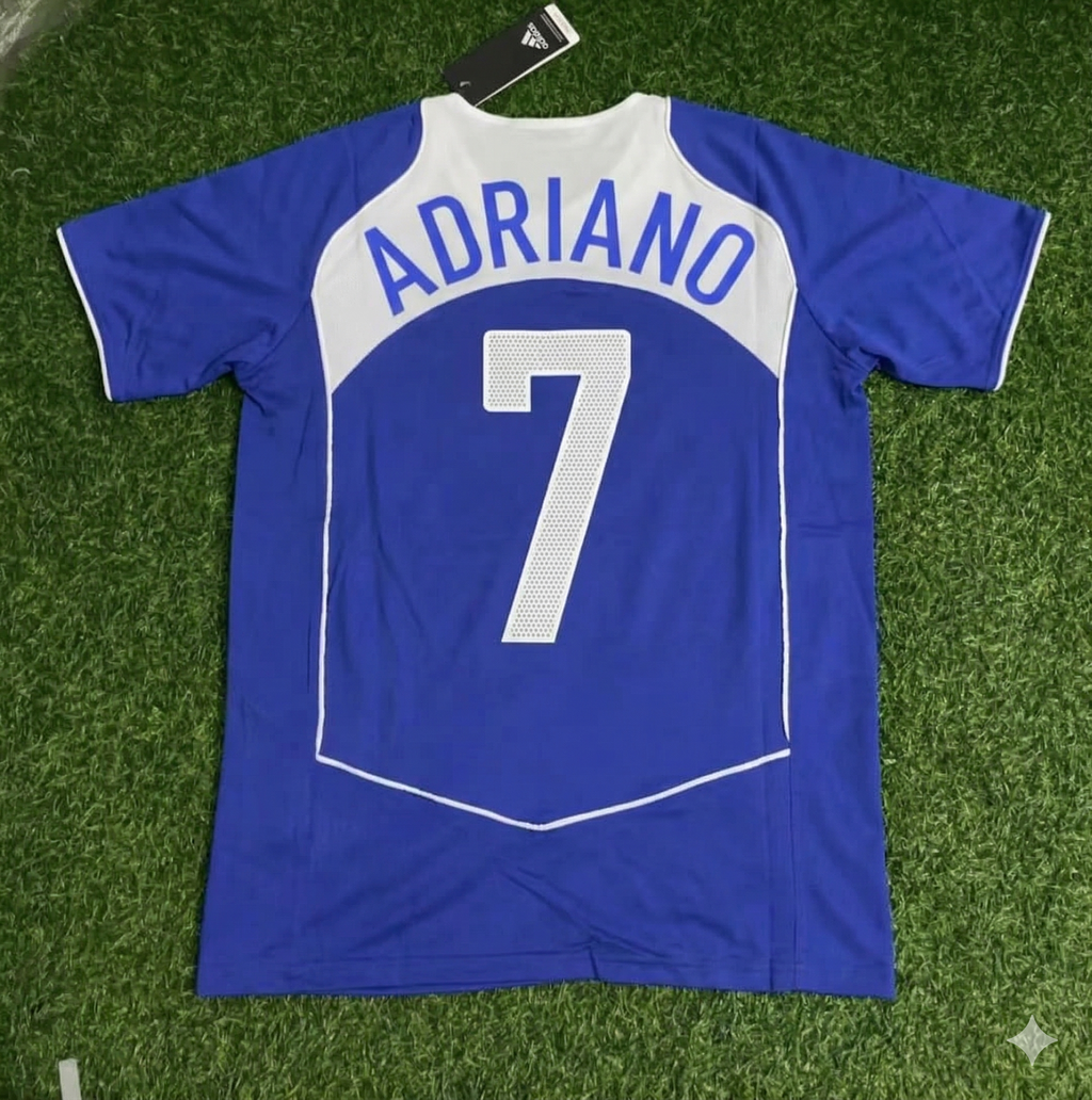 Brazil 2004 Blue Retro Football Jersey – Adriano – Back View