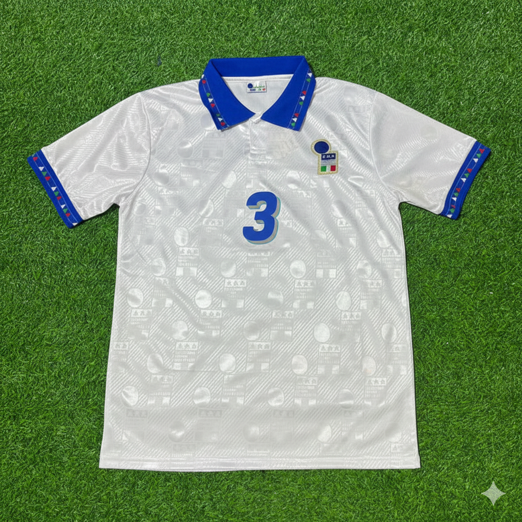 Italy 1994 World Cup White Retro Football Jersey – Paolo Maldini – Front View