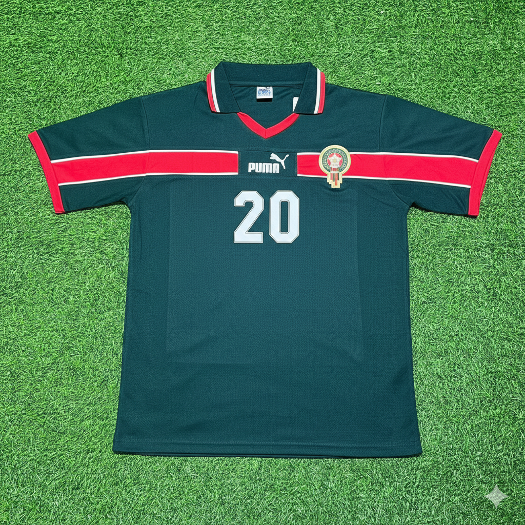 Ayoub El Kaabi Morocco Home Retro Football Jersey – Front View